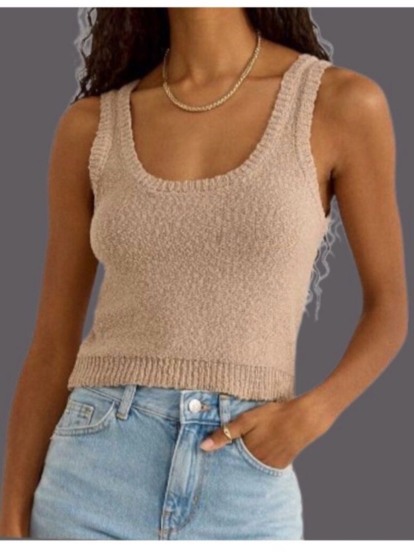 Z Supply Sloane Textured Scoop Neck Tank | Size L | Taupe | Slightly Cropped